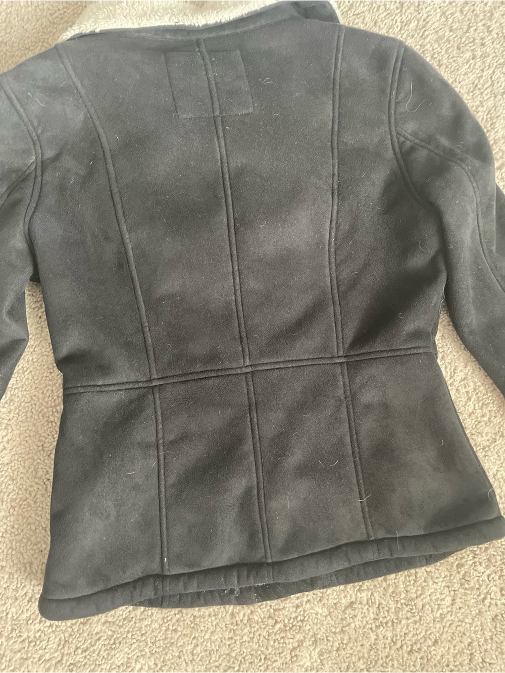 GUESS Black Faux Suede Sherpa Lined Asymmetrical Zip Moto Jacket S / P - Picture 6 of 6